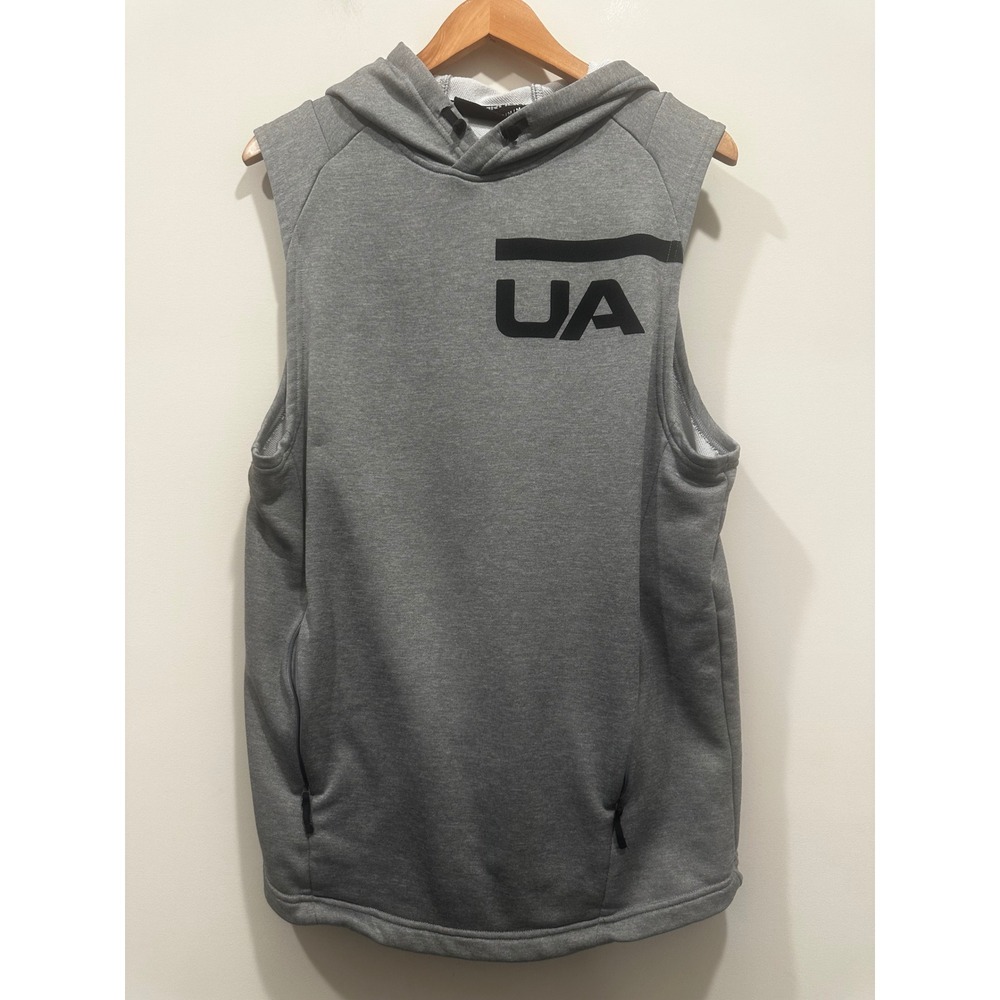 Under Armour ColdGear Mens Sleeveless Hoodie Gray Fitted Gym Vest Medium